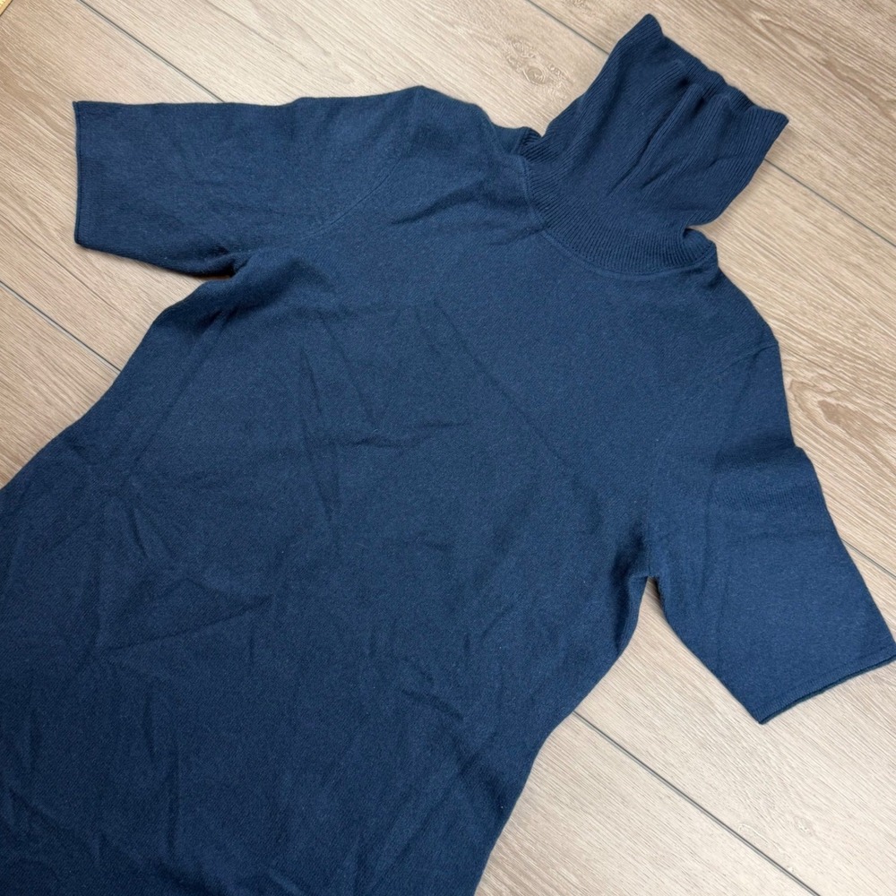 Magaschoni Womens Cashmere Short Sleeve Turtleneck Sweater Dress Blue L